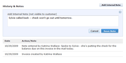 Record Invoice Notes